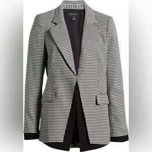 Halogen Black and White Houndstooth Check Contrast Detail Blazer Size Medium